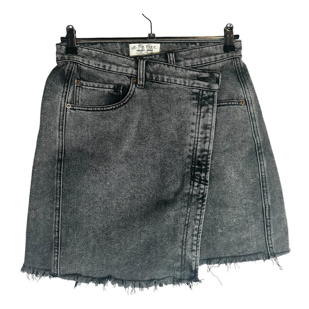 We The Free People‎ Womans Sz 28 Denim Mini Skirt Pockets Step Hem Button Front